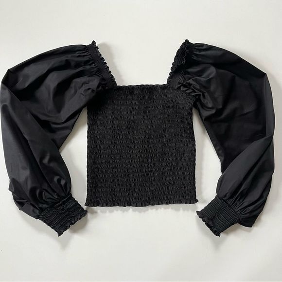 La Ligne Eloise Smocked Blouse Black Medium - Picture 3 of 7